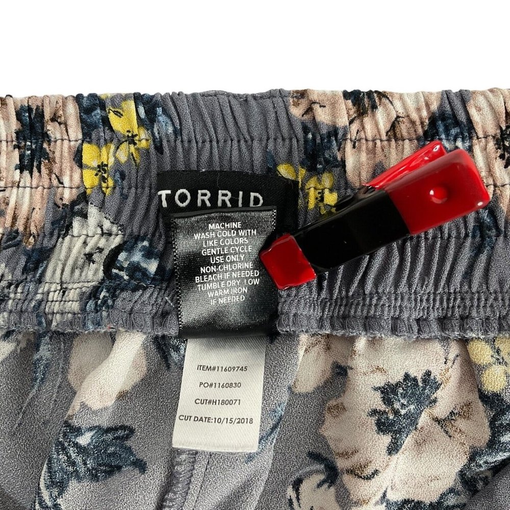 Torrid Palazzo Pants Women's Sz 1 Gray Floral Tie Front Wide Leg Elastic Waist - Picture 5 of 9